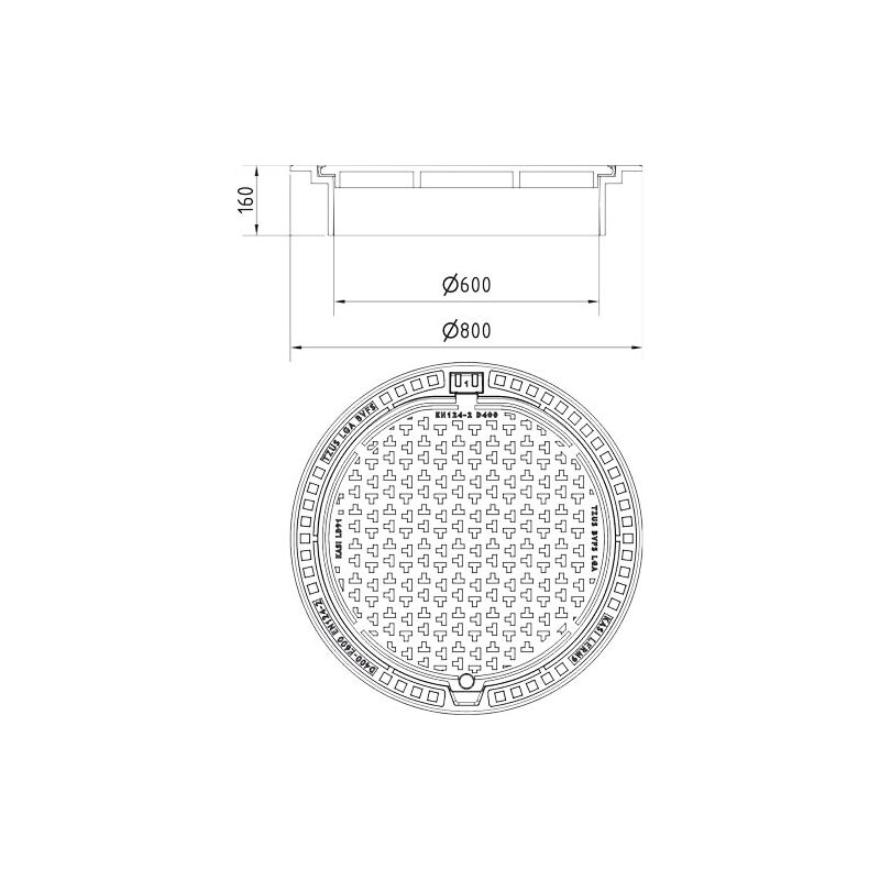Šachtový poklop KASI Europa 9 D400 bez odvětrání, samonivelační rám, DN 600, KDM91