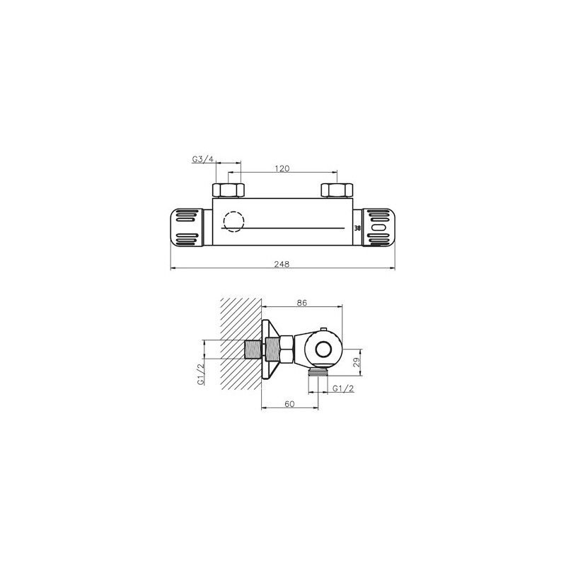 Sprchová baterie Aqualight 120 mm, chrom, nástěnná, termostatická, bez příslušenství, Novaservis 2664/1,0