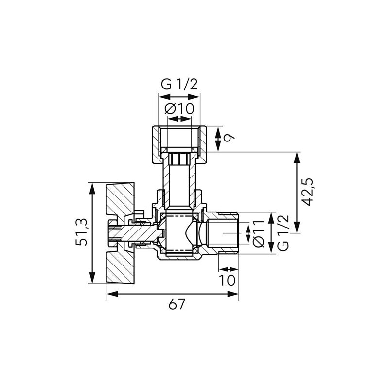 Kulový kohout MF 1/2, rohový, motýl, voda, Novaservis KFM1SGK