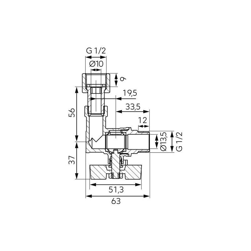 Kulový kohout MF 1/2, rohový prodloužený, motýl, voda, Novaservis KFM1SGPK
