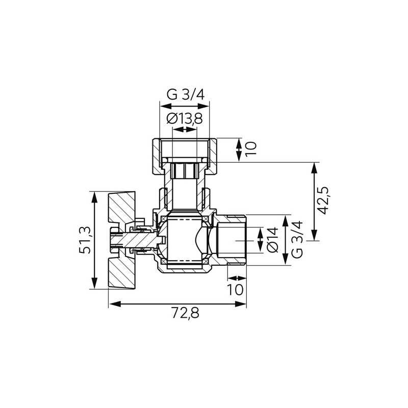 Kulový kohout MF 3/4, rohový, motýl, voda, Novaservis KFM2SGK