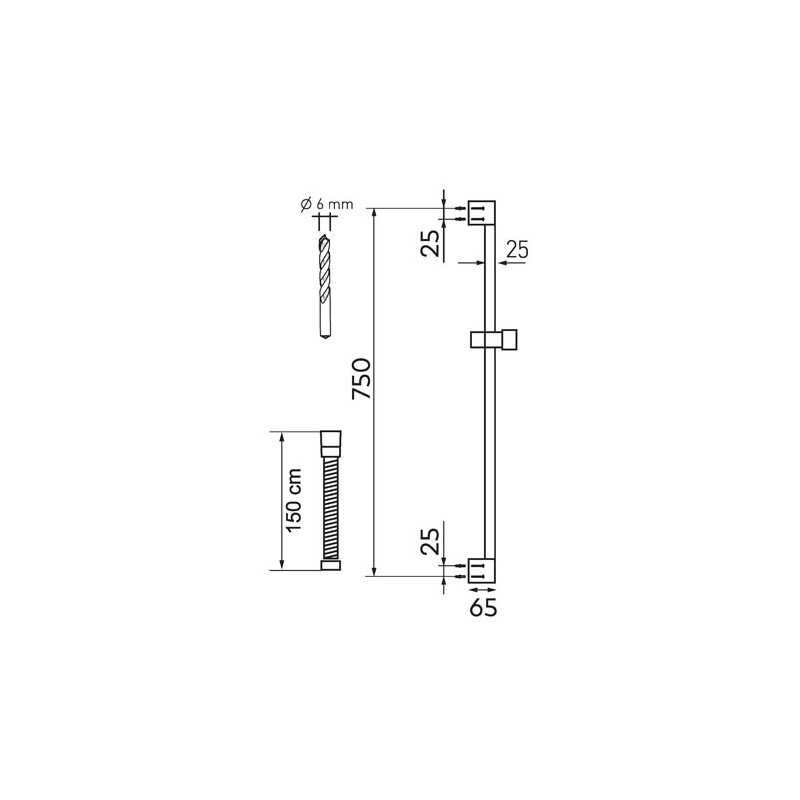 Sprchová sada KIT 74 cm, sprcha 3S, nastavitelná rozteč, chrom, Novaservis KIT201,0