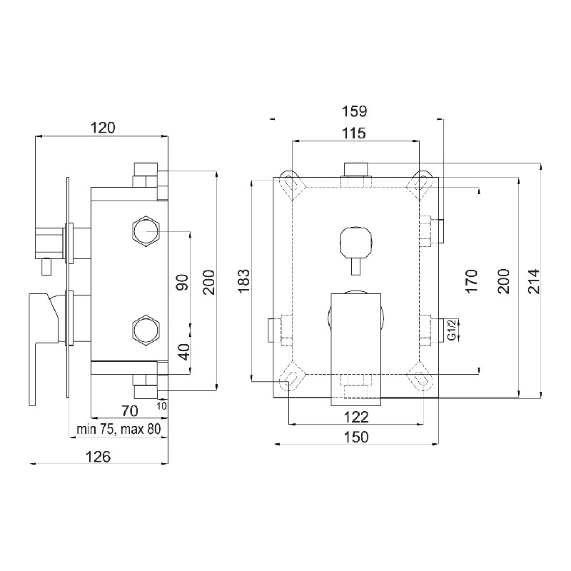 Sprchová/vanová baterie Nobless Edge, chrom, podomítková, bez příslušenství, Novaservis BOX36051RX,0