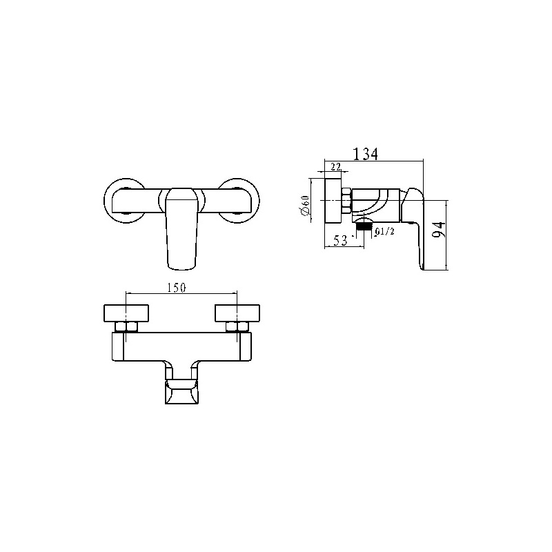 Sprchová baterie Nobless Tina 150 mm, chrom, nástěnná, bez příslušenství, Novaservis 38061/1,0