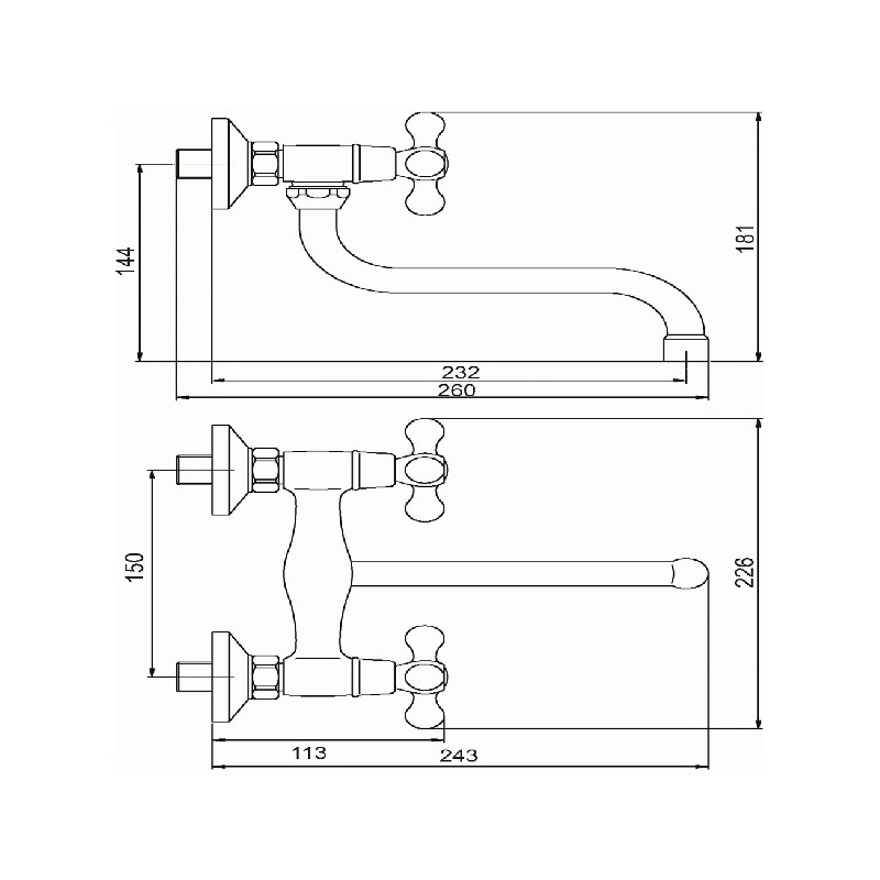 Umyvadlová/Dřezová baterie Titania Retro II 150 mm, chrom, nástěnná, Novaservis 99170/T,0