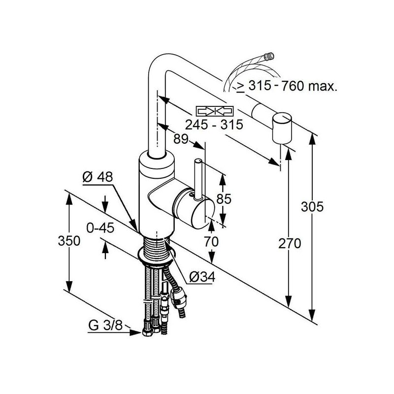 Dřezová baterie L-ine, chrom, stojánková, Kludi 428210577