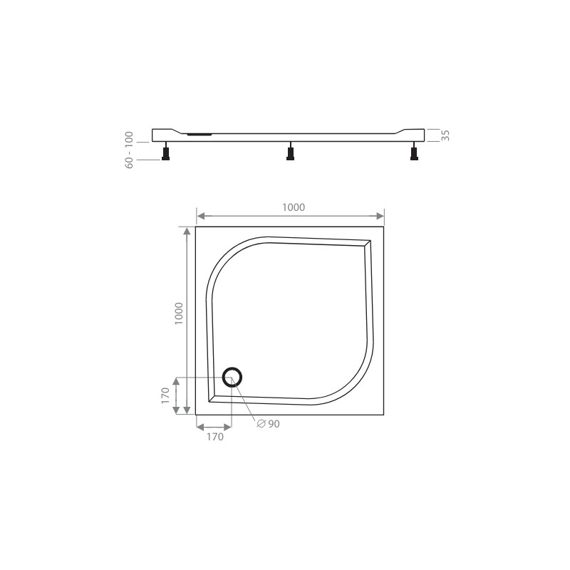 Sprchová vanička EX 1000 x 1000 mm, bílá, čtverec, Lansanit LANEX100C