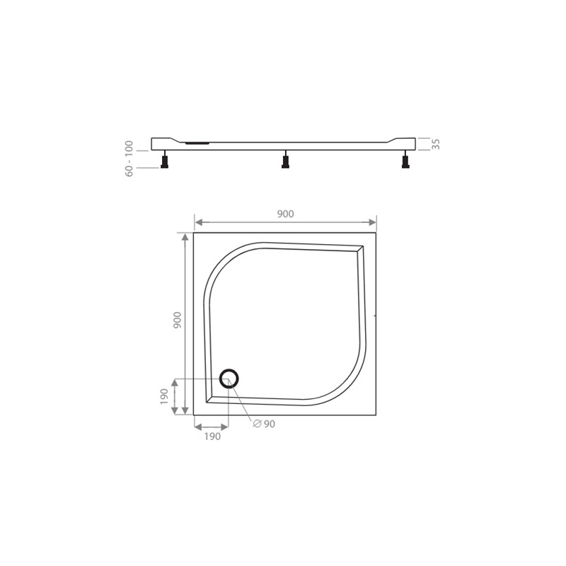 Sprchová vanička EX 900 x 900 mm, čtverec, Lansanit LANEX90C