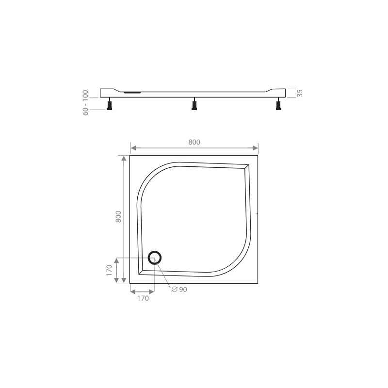 Sprchová vanička EX 800 x 800 mm, bílá, čtverec, Lansanit LANEX80C
