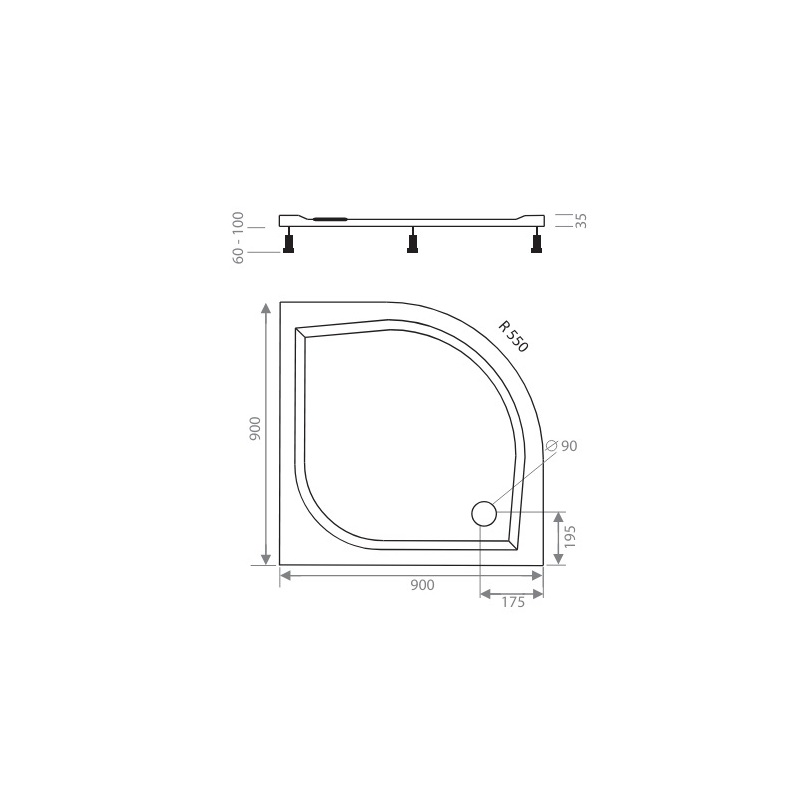 Sprchová vanička EX 900 x 900 mm, bílá, sifon vlevo, Lansanit LANEX90KL