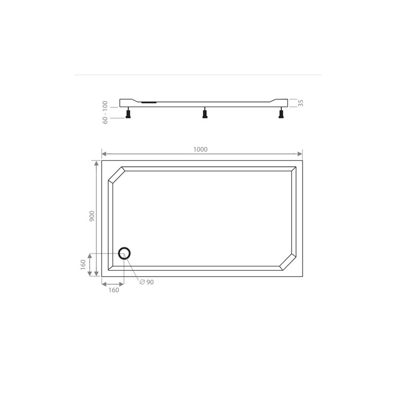 Sprchová vanička EX 900 x 1000 mm, bílá, Lansanit LANEX90X100