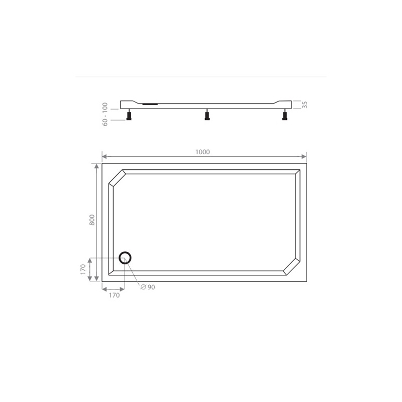 Sprchová vanička EX 800 x 1000 mm, bílá, Lansanit LANEX80X100