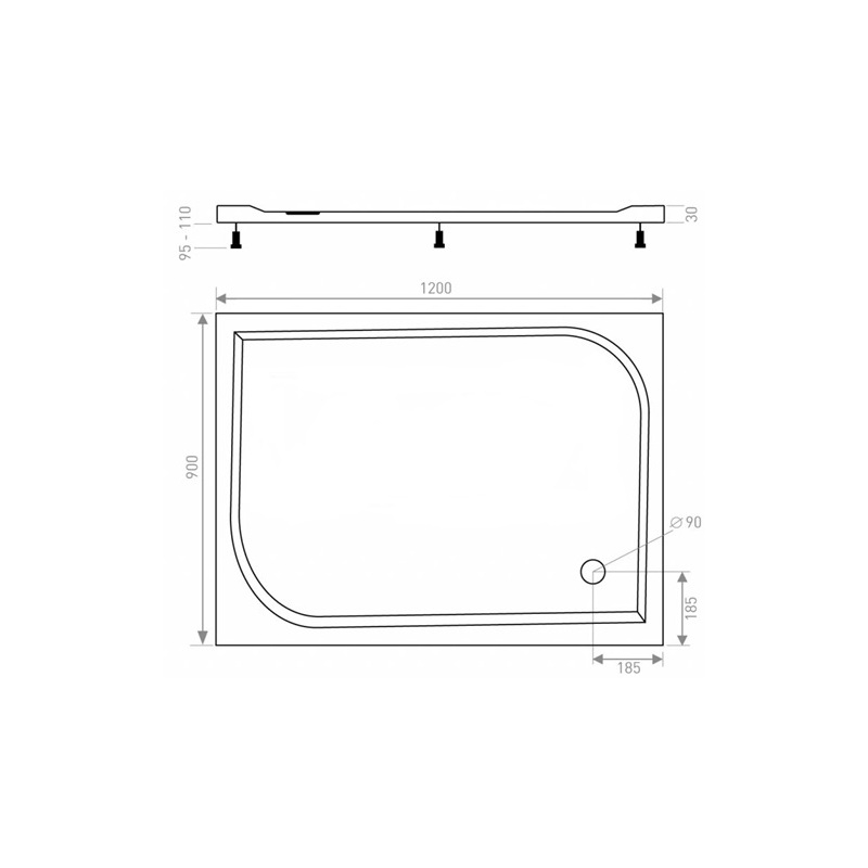 Sprchová vanička EX 900 x 1200 mm, bílá, Lansanit LANEX90X120