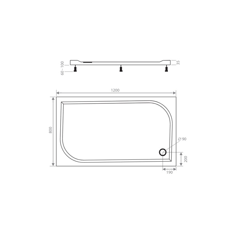 Sprchová vanička EX 800 x 1200 mm, bílá, Lansanit LANEX80X120