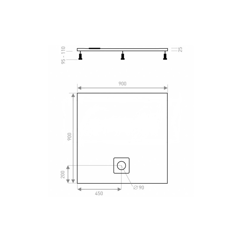 Sprchová vanička LUX 900 x 900 mm, bílá, čtverec, Lansanit LANLUX90C