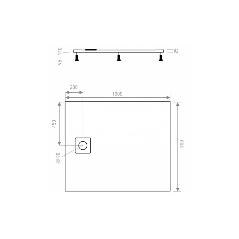 Sprchová vanička LUX 900 x 1000 mm, bílá, Lansanit LANLUX90X100
