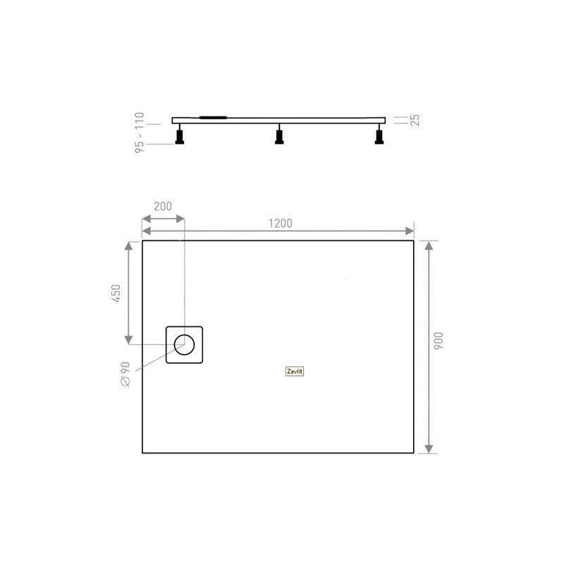 Sprchová vanička LUX 900 x 1200 mm, bílá, LANLUX90X120