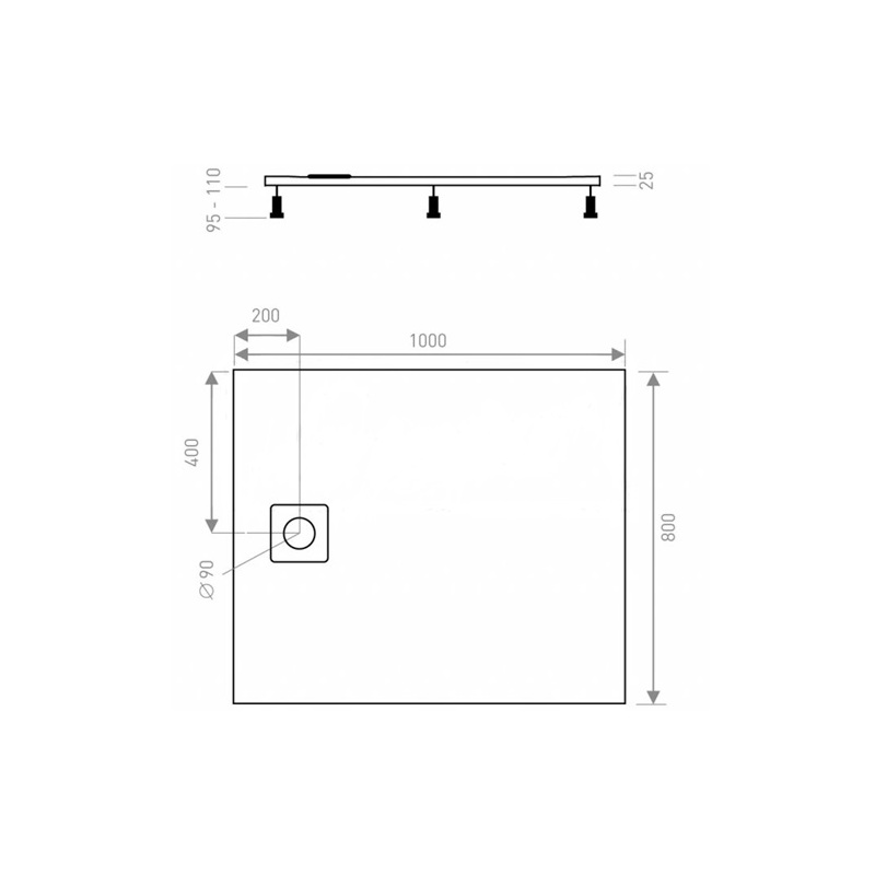 Sprchová vanička LUX 800 x 1000 mm, bílá, Lansanit LANLUX80X100