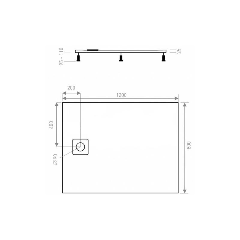 Sprchová vanička LUX 800 x 1200 mm, bílá, Lansanit LANLUX80X120