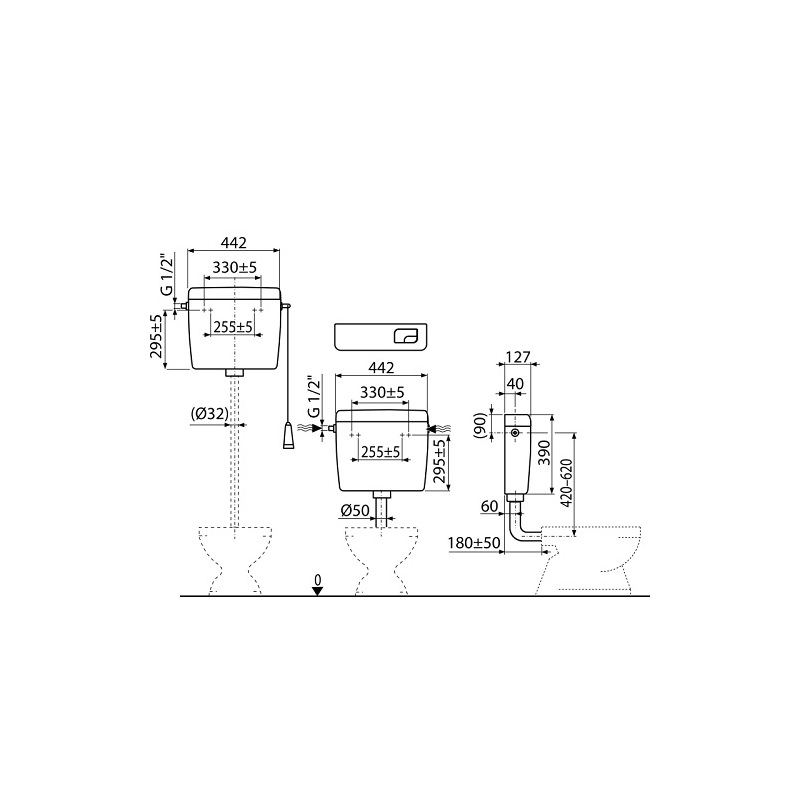 Univerzální WC nádržka UNI DUAL, boční napouštění, Alcadrain A93-1/2