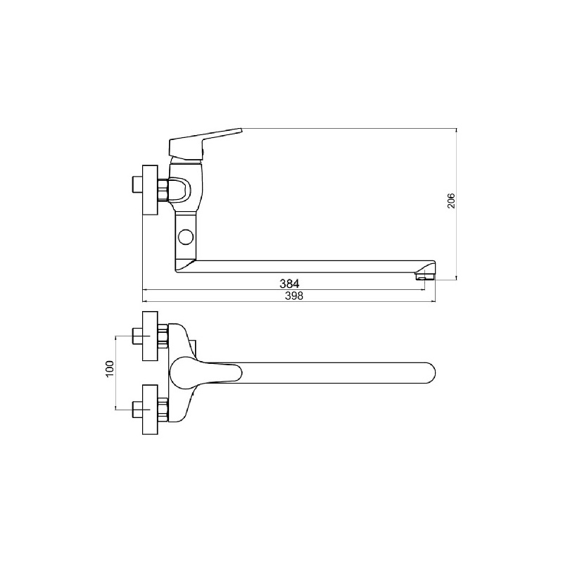 Umyvadlová paneláková baterie Titania Iris, 100 mm, chrom, nástěnná, bez příslušenství, Novaservis 94473/1,0
