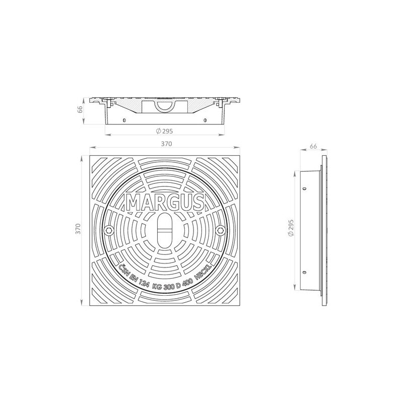 Šachtový poklop MARGUS D400, litinový, KG DN 300, HECKL