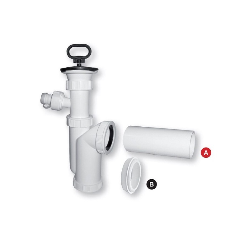 Dřezový sifon s výpustí 70 mm, odpad 50 mm, s přípojkou, Plast Brno ED10450