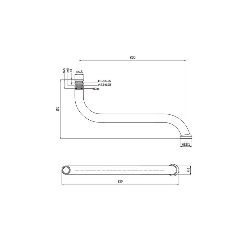 Výtokové ramínko trubkové 20 cm, 1/2, chrom, Mereo, CB106HB