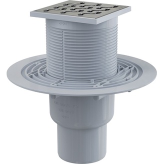 Podlahová vpusť 105 x 105 mm, mřížka nerez, spodní odtok d 50 mm, Alcadrain APV202