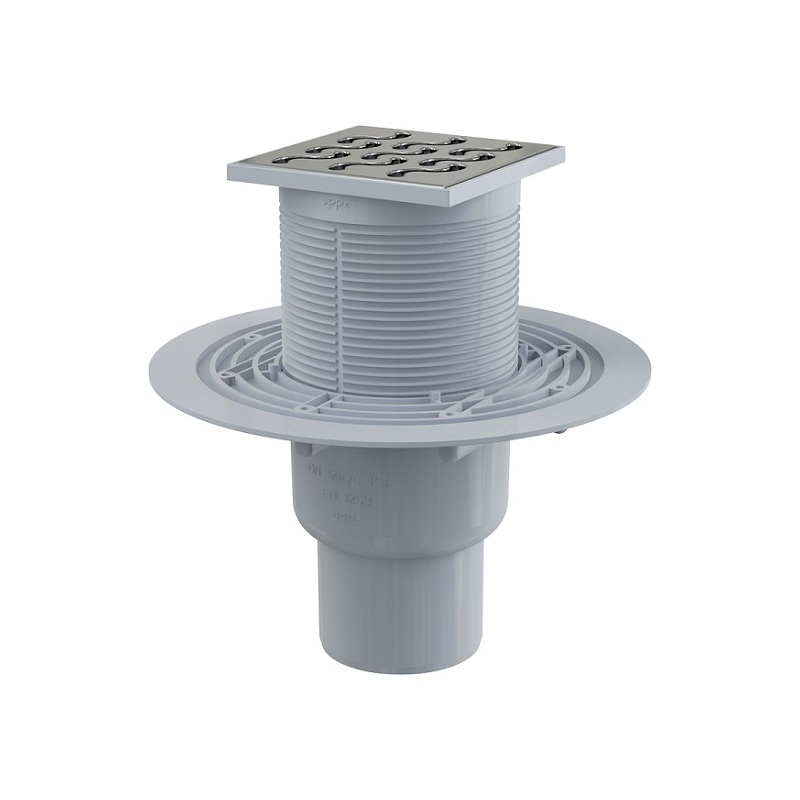 Podlahová vpusť 105 x 105 mm, mřížka nerez, spodní odtok d 50 mm, Alcadrain APV202