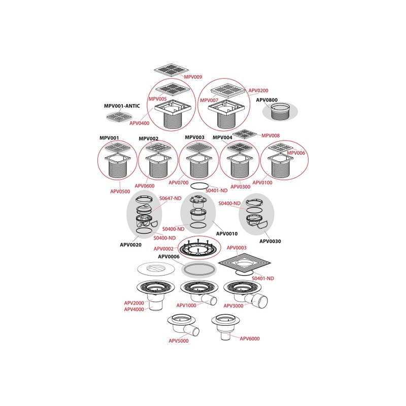 Podlahová vpusť 105 x 105 mm, mřížka nerez, spodní odtok d 50 mm, Alcadrain APV202