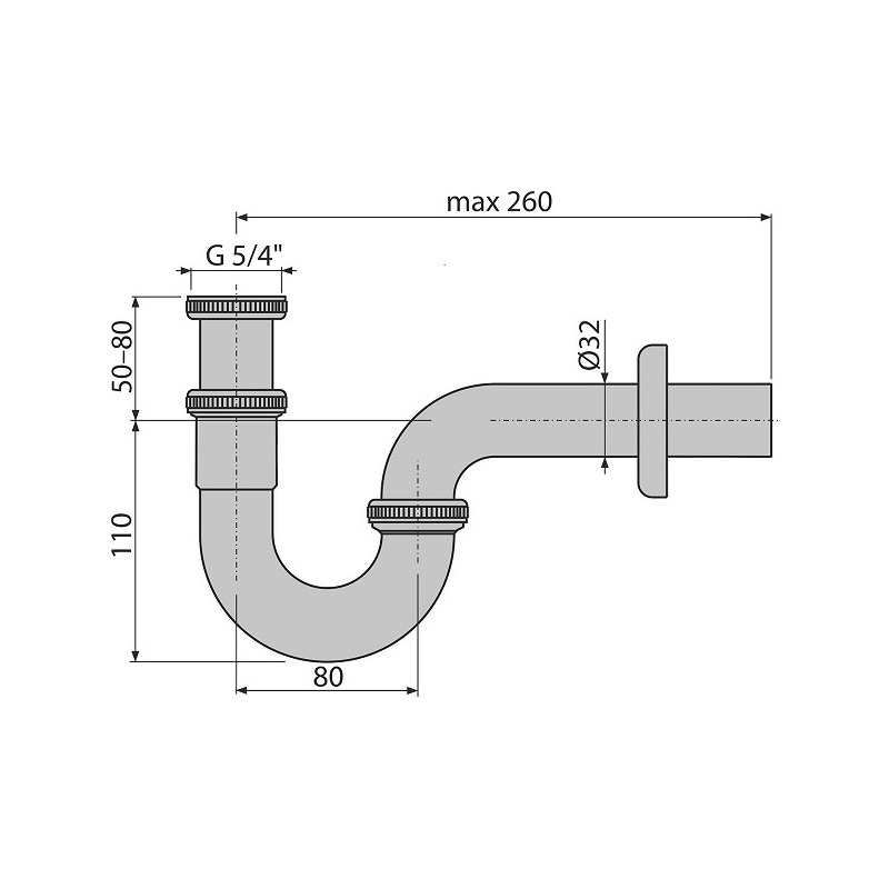 Bidetový sifon A45E G 5/4, odpad 32 mm, chrom, Alcadrain A45E