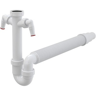 Dřezový sifon A84 bez výpusti G 6/4, odpad 50/40 mm, s 2 přípojkami, Alcadrain A84-DN50/40