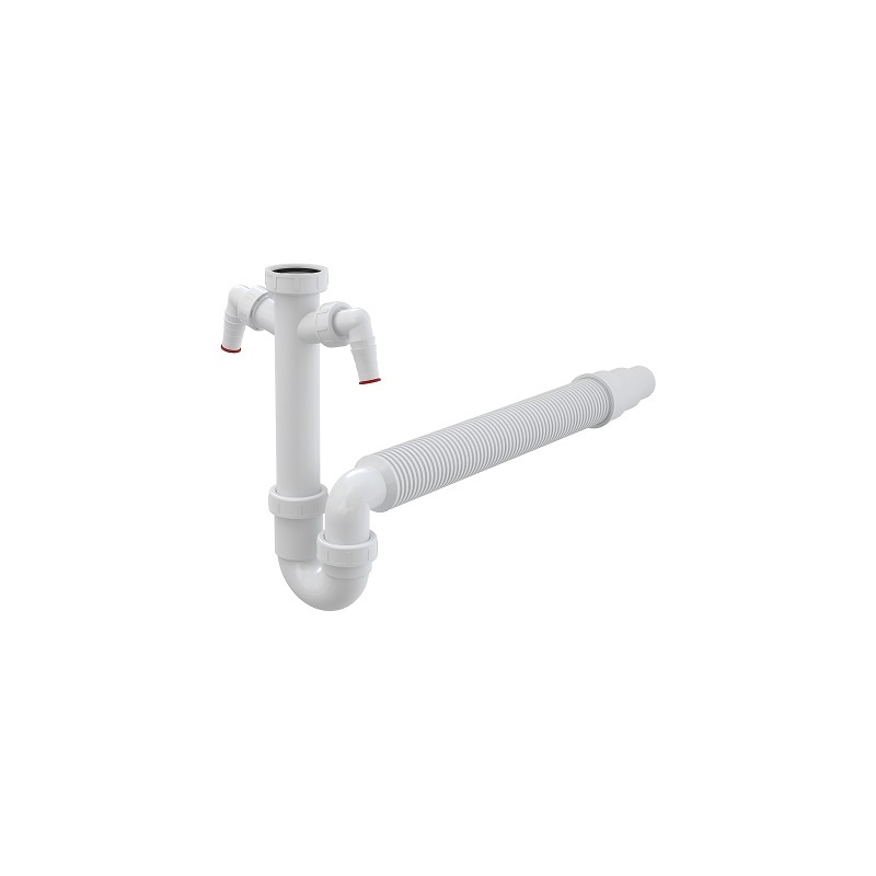 Dřezový sifon A84 bez výpusti G 6/4, odpad 50/40 mm, s 2 přípojkami, Alcadrain A84-DN50/40