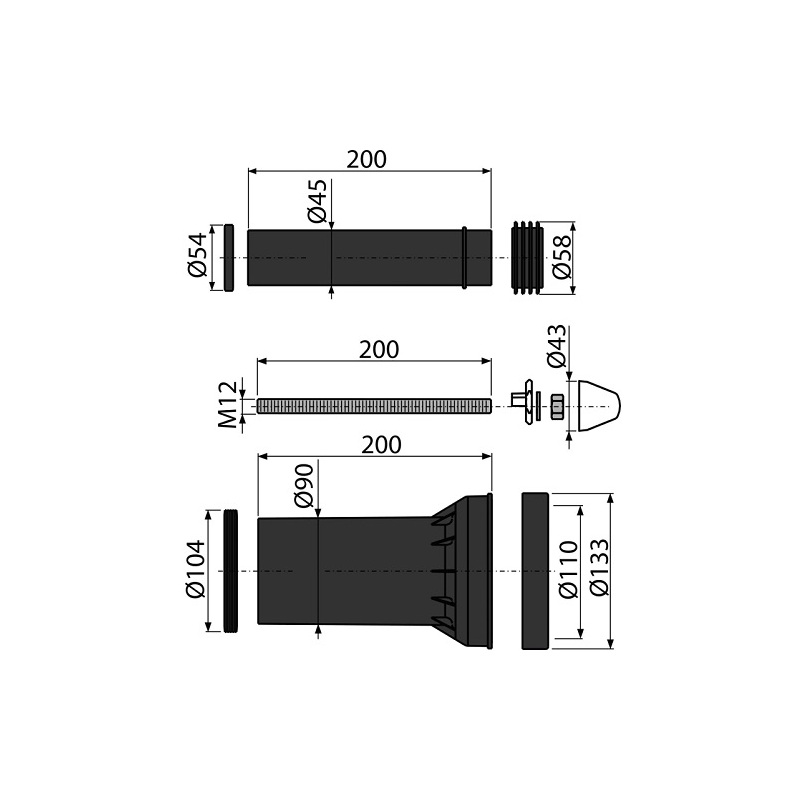 Příslušenství komplet, připojovací sada, Alcadrain M900
