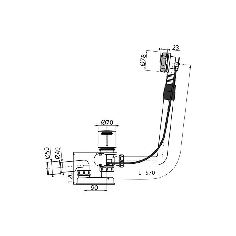Vanový sifon A550KM, odpad 40/50 mm, s ovládáním, chrom, Alcadrain A550KM