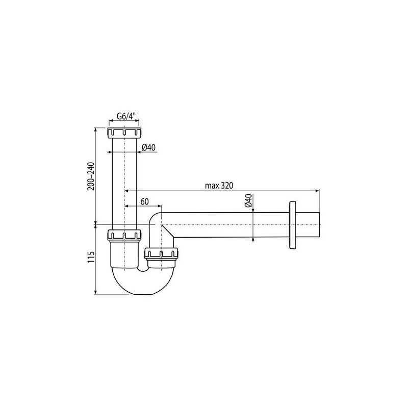 Dřezový sifon A80 bez výpusti G 6/4, odpad 40 mm, Alcadrain A80-DN40
