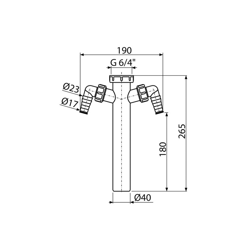 Mezikus s převlečnou maticí 6/4 a dvěma přípojkami A44M-DN40, Alcadrain