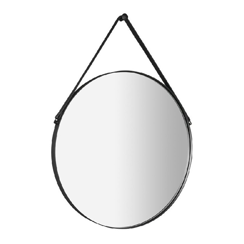 Orbiter kulaté zrcadlo 700 × 700, s koženým páskem, černé, Sapho ORT070