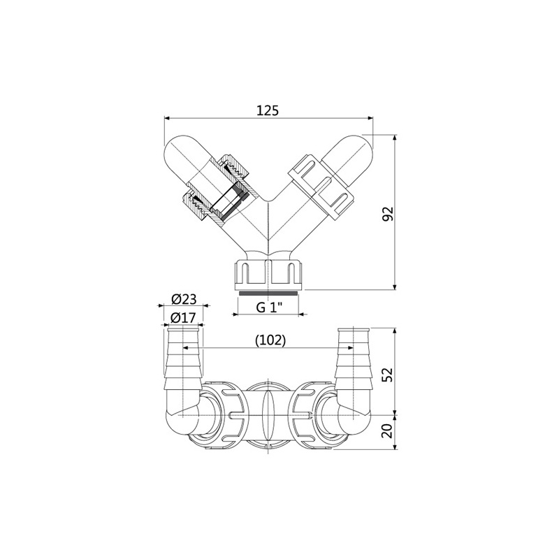 Přípojka dvojitá k sifonu G1 17-23 mm, Alcadrain P148Z