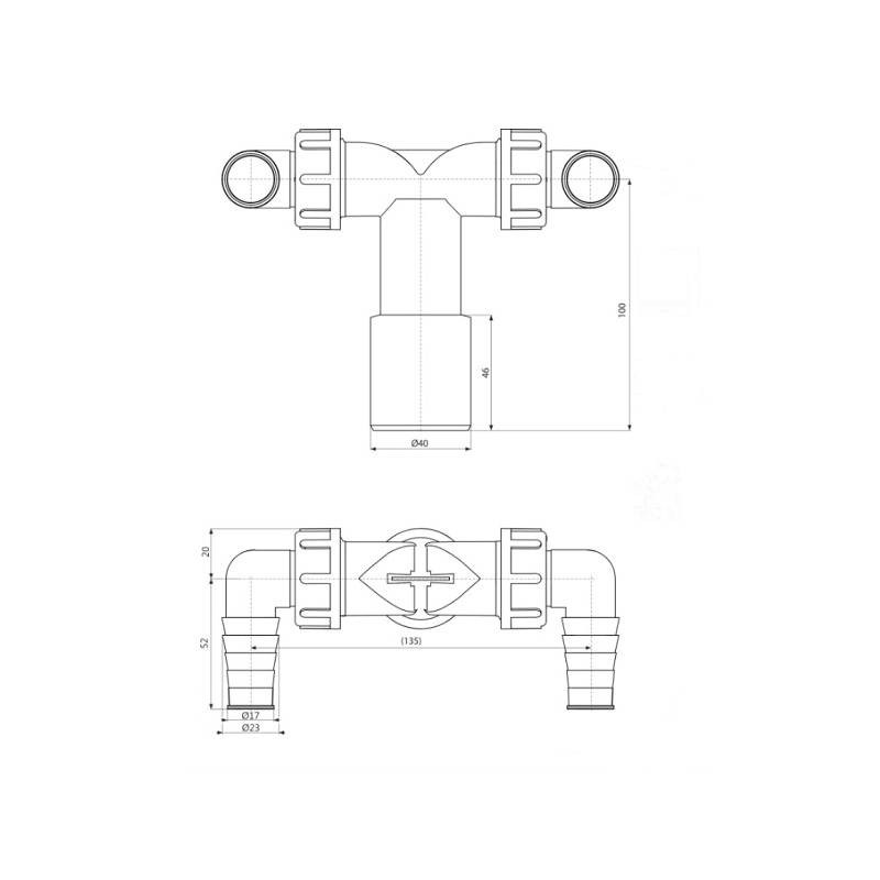 Přípojka dvojitá k sifonu, DN40/32, 17-23 mm, Alcadrain P155Z