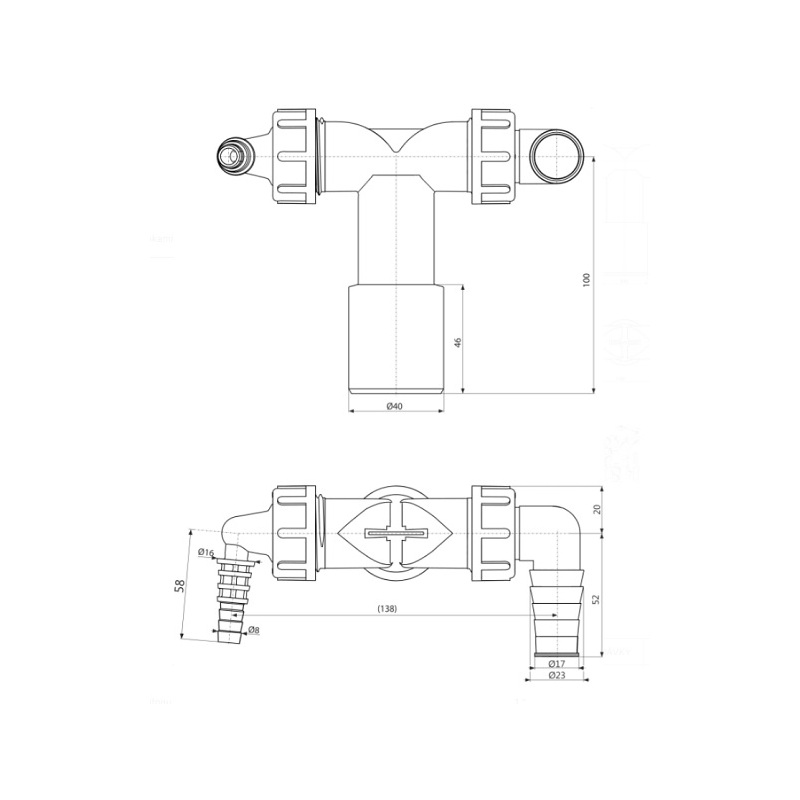 Přípojka dvojitá k sifonu DN40/32 8-23 mm, Alcadrain P156Z