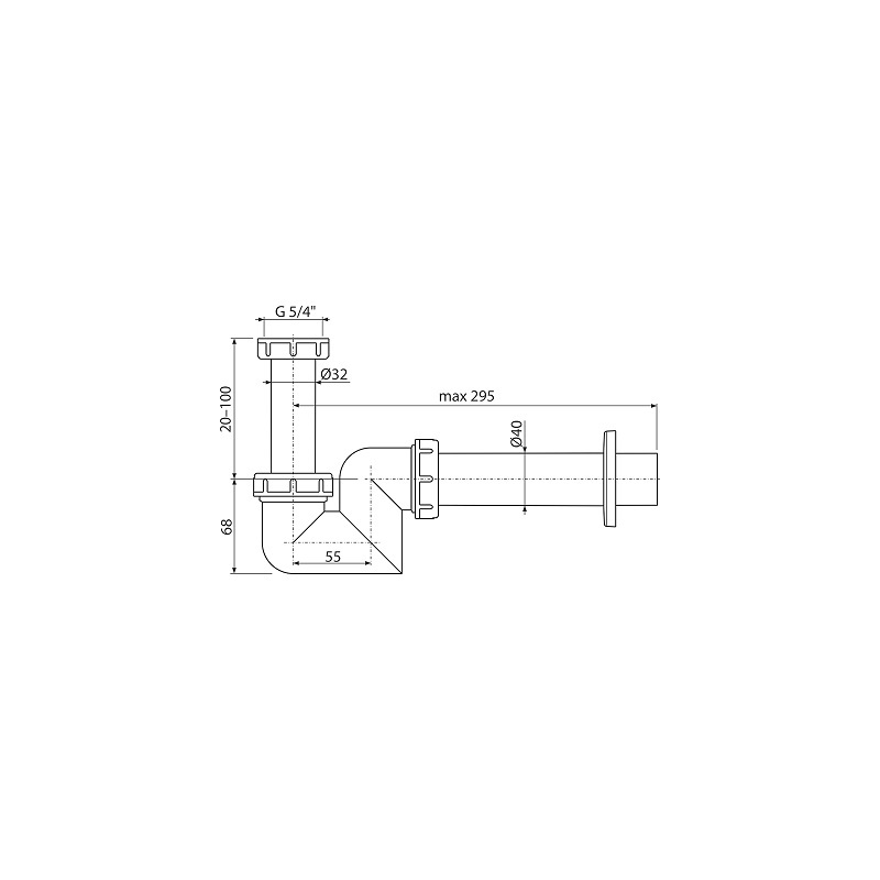 Umyvadlový sifon A45F bez výpusti G 5/4, odpad 40 mm, Alcadrain A45F-DN40