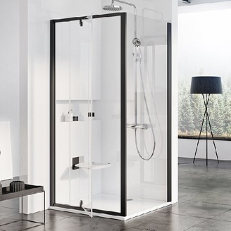 Sprchová stěna pevná Pivot PPS 900 mm, sklo transparent, profil černý, Ravak, 90G70300Z1
