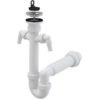 Dřezový sifon A820 s výpustí 70 mm, odpad 50 mm, s 2 přípojkami, Alcadrain A820-DN50