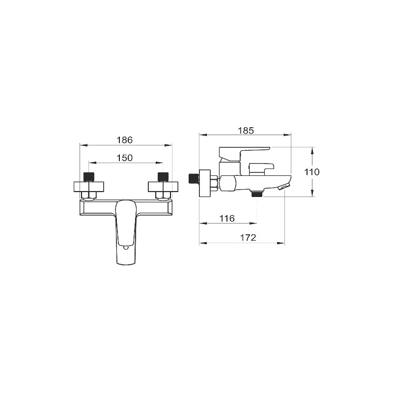 Vanová baterie Metalia 58 150 mm, černá, nástěnná, bez příslušenství, Novaservis 58020/1,5