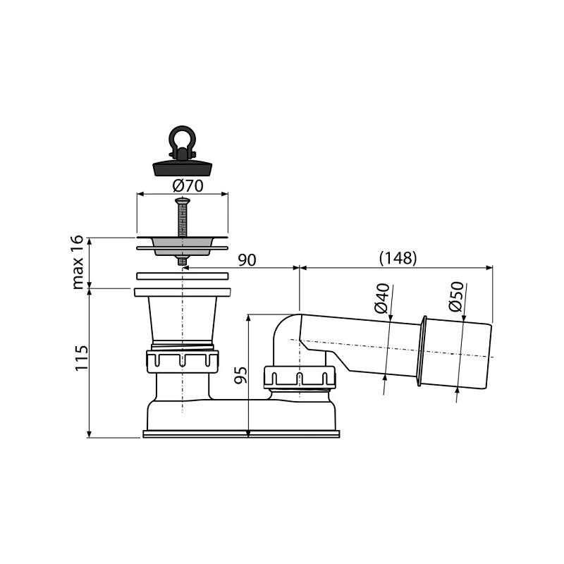 Vaničkový sifon A461 50, odpad 40/50 mm, Alcadrain A461-50