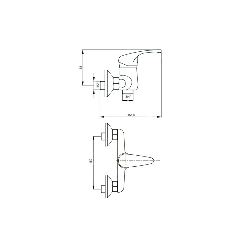 Dřezová baterie 3046 150 mm, chrom, nástěnná, Steno 3046