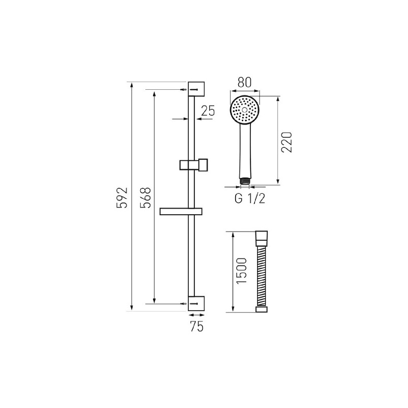 Koupelnová sprchová sada FRESH, 59 cm,sprcha 3S, chrom, Novaservis, SADA96061