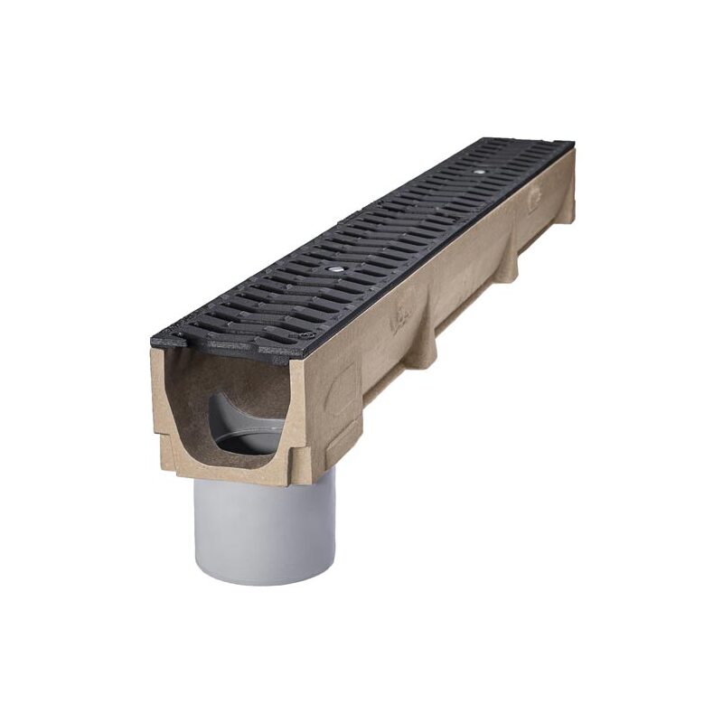 Odvodňovací žlab Self 100, H 80, 1 m, B125, litinový rošt, svislý odtok d 110 mm, Stora-Drain SE10081367P